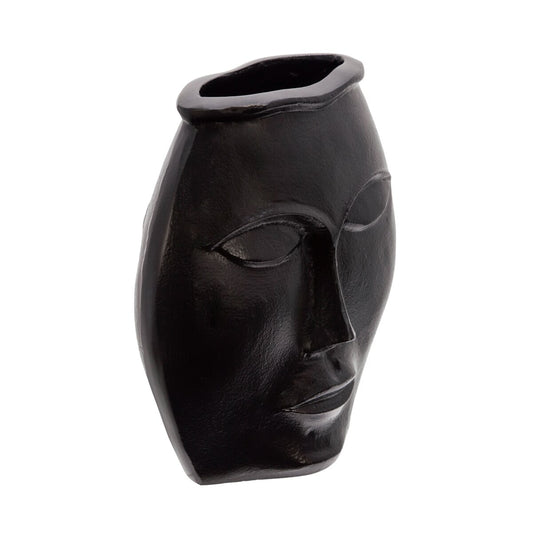 11" Metal Decorative Face Vase, Black