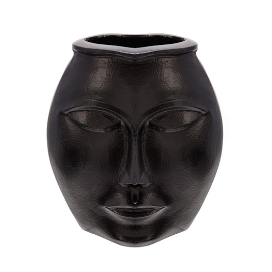 11" Metal Decorative Face Vase, Black