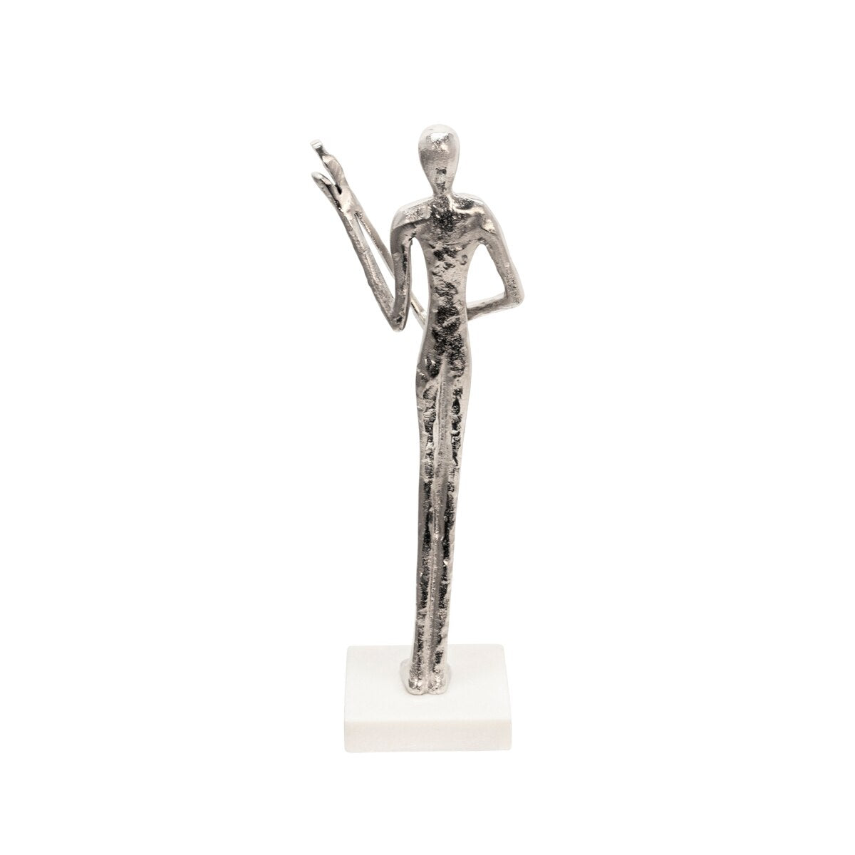 15" Flute Musician On Marble Base, Silver