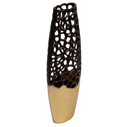 23"h Cut-out Vase, Black/gold