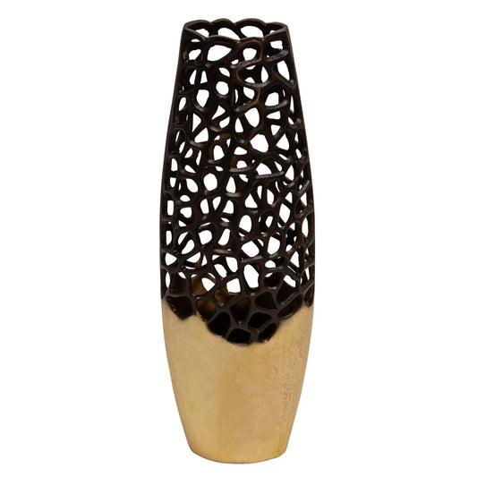23"h Cut-out Vase, Black/gold