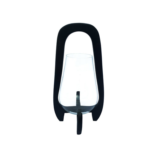 15"h Glass Lantern W/ Wood Handle, Black