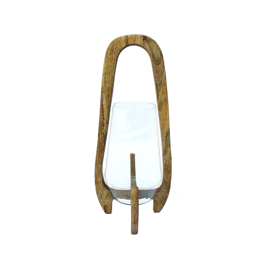 18"h Glass Lantern W/ Wood Handle, Natural
