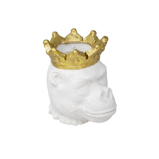 Resin 9" Gorilla W/ Crown, White