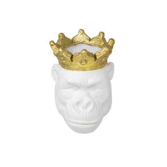 Resin 9" Gorilla W/ Crown, White