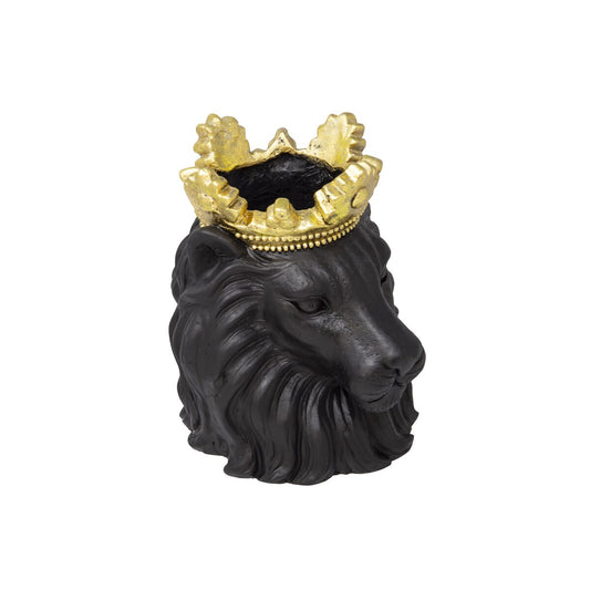 Resin 9" Lion W/ Crown, Black