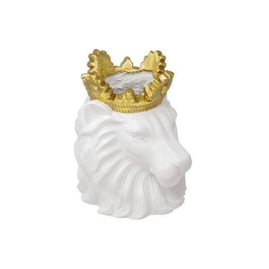 Resin 9" Lion W/ Crown, White