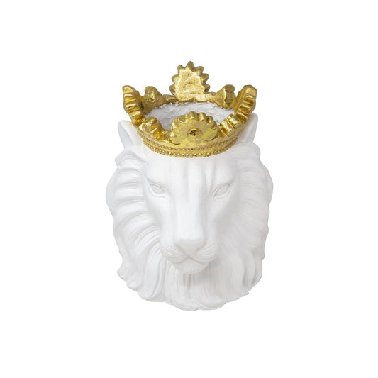 Resin 9" Lion W/ Crown, White