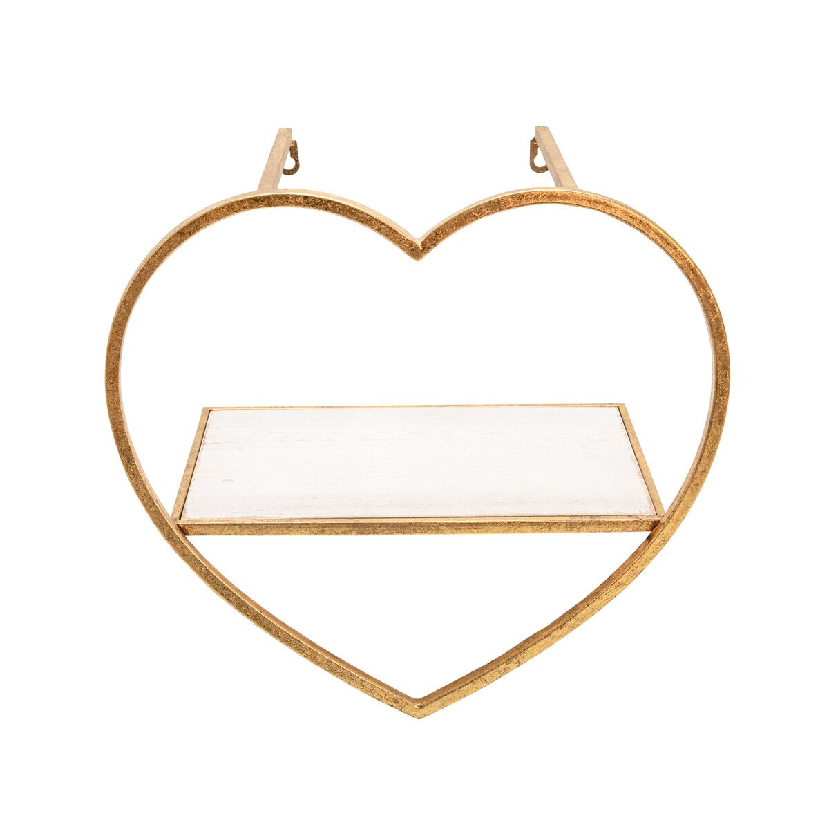S/3 Metal/wood Heart Wall Shelves, Gold