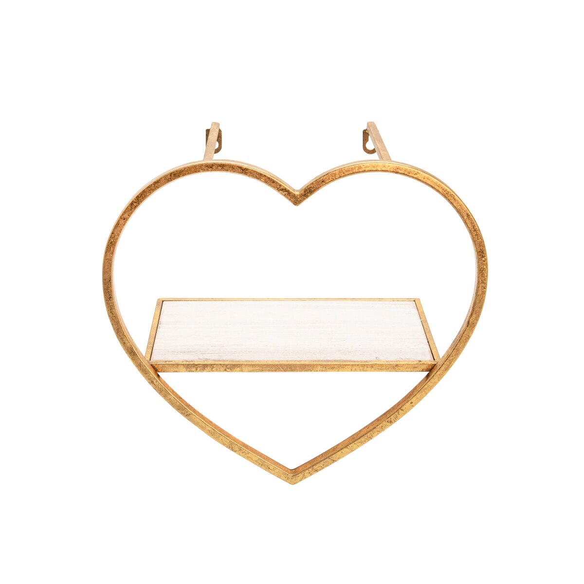S/3 Metal/wood Heart Wall Shelves, Gold