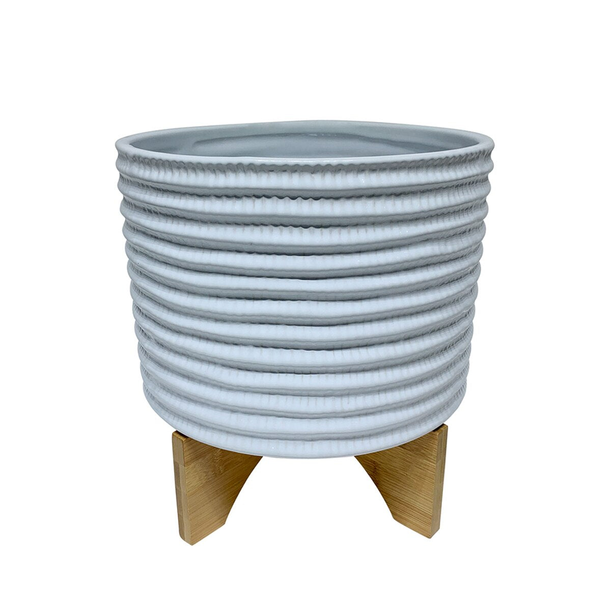 10" Textured Planter W/ Stand, White