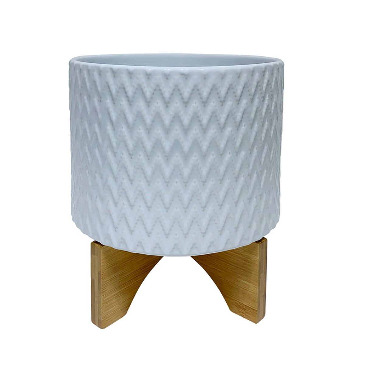 8" Chevron Planter W/ Stand, White