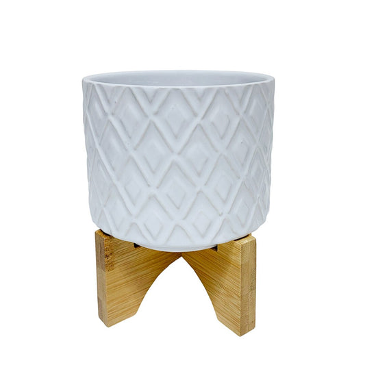 5" Diamond Planter W/ Stand, White