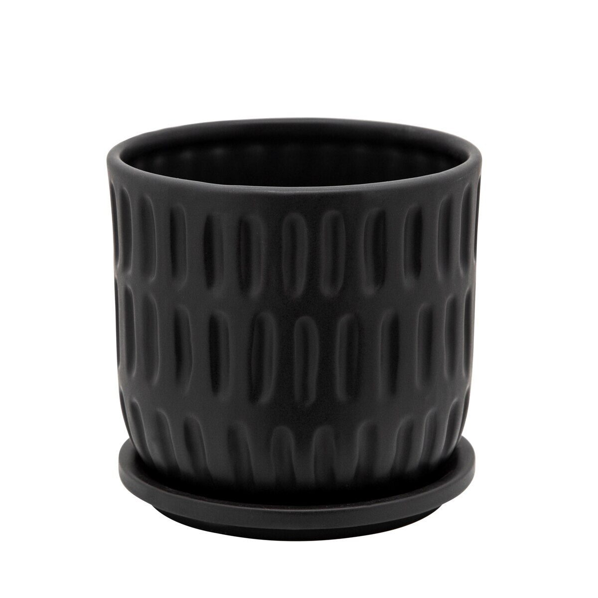 6" Textured Planter W/ Saucer, Matte Black