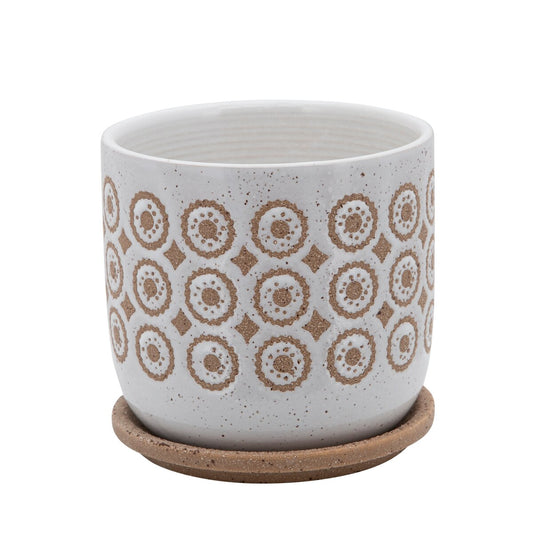 6" Circles Planter W/ Saucer, Beige