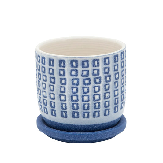 5" Tiny Squares Planter W/ Saucer, Blue