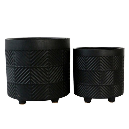 S/2 6/8" Textured Planters, Matte Black