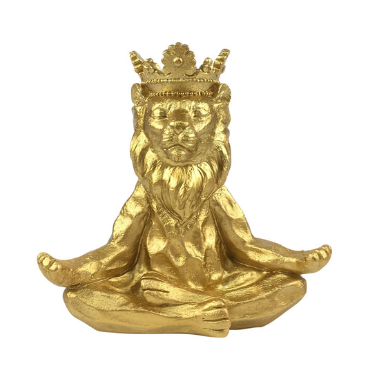 Resin 7" Yoga Lion W/crown, Gold