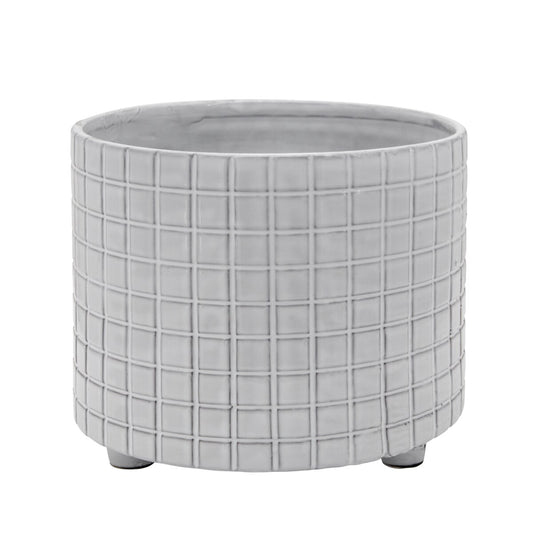 S/2 Checkered Footed Planters 10/12" White