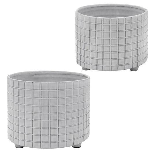 S/2 Checkered Footed Planters 10/12" White