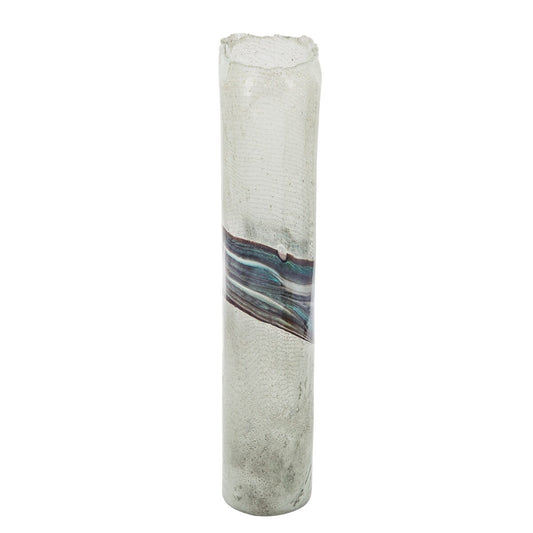 Glass, 14" Azurite Vase, Blue/gray