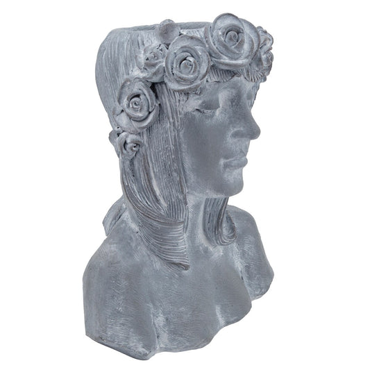 Resin, 19" Lady W/ Roses, Gray