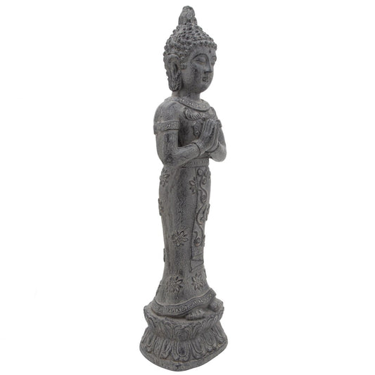 Resin, 36"h Standing Buddha, Antique Gray