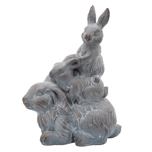 Resin, 16"h Three Bunnies Deco, Gray