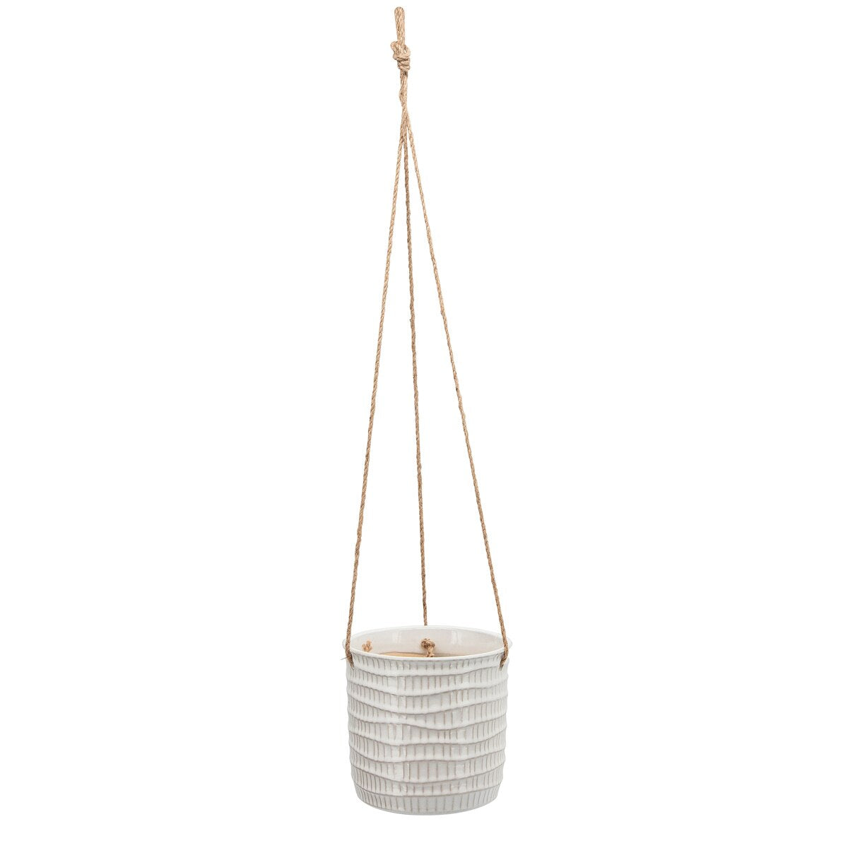 7", Tribal Hanging Planter, White