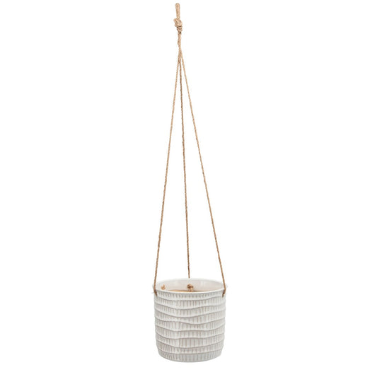 7", Tribal Hanging Planter, White