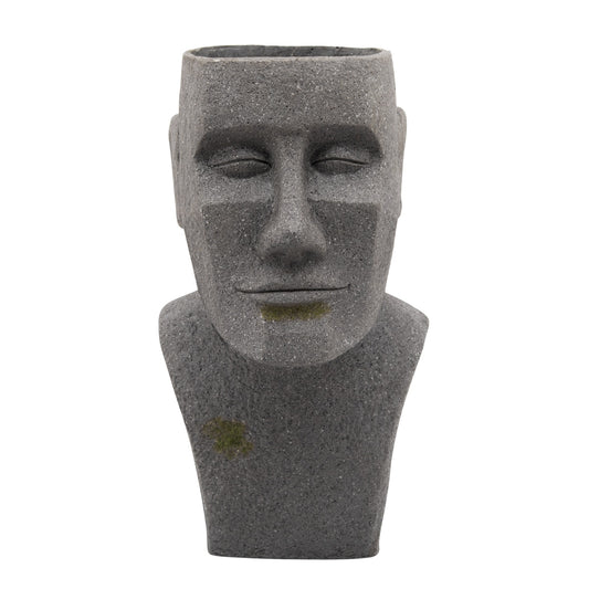 Resin, 20"h Moai Bust Planter, Gray