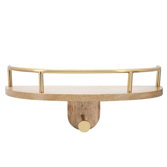 Metal, 6"h Wall Shelf With Hook, Brown