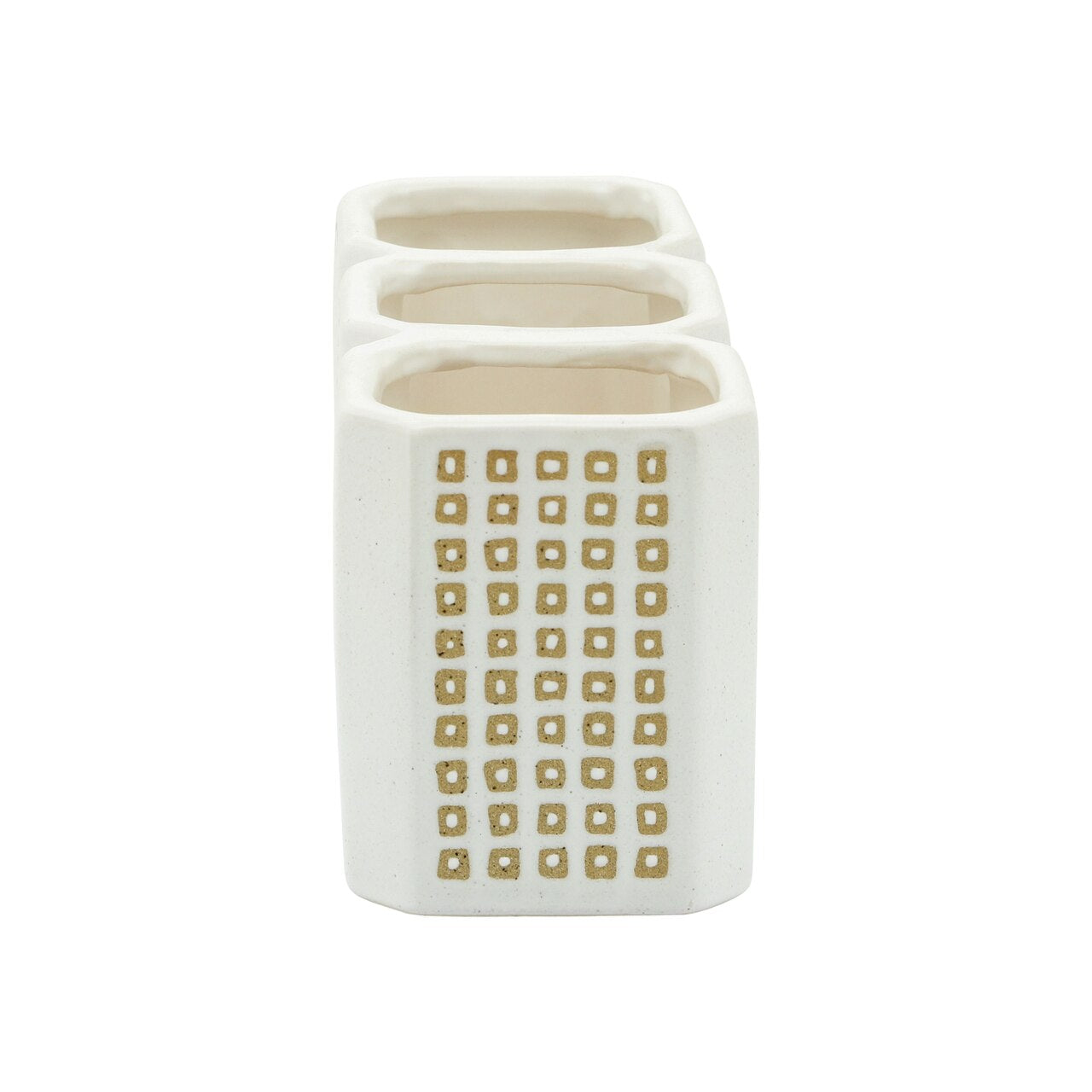 3-cup Dotted Pen Holder, Beige