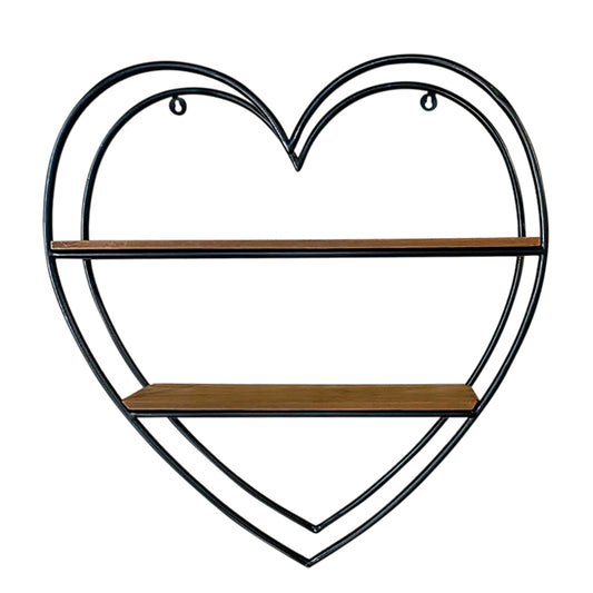 Metal/wood 20"h Heart Shaped Wall Shelf, Brown