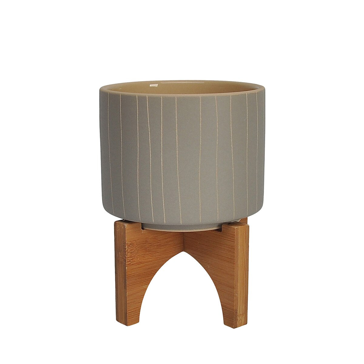 5" Stripes Planter W/ Stand, Tan