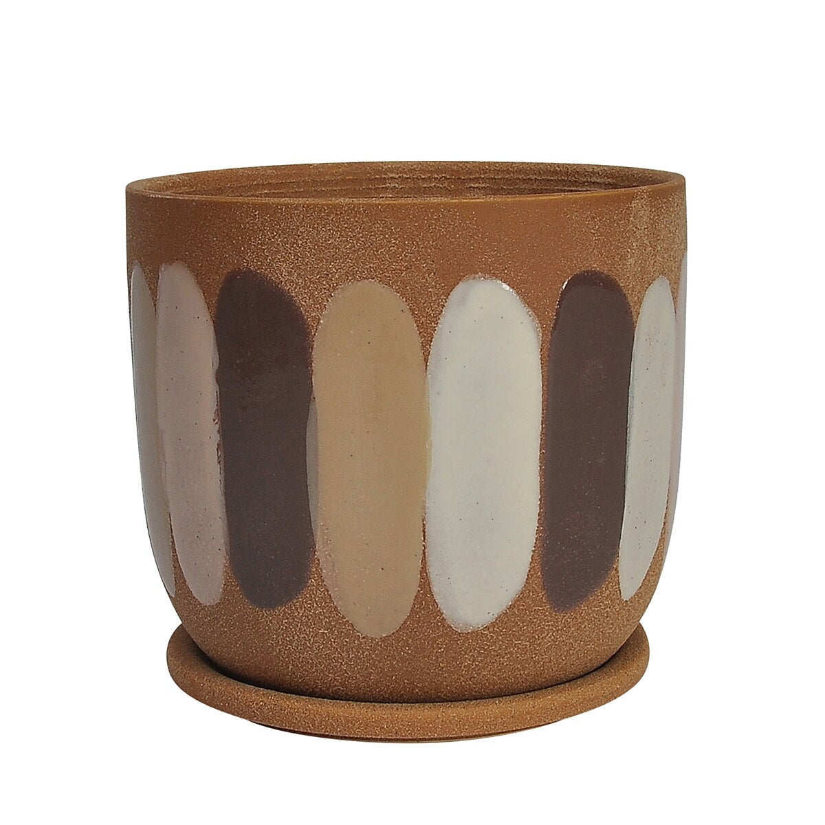 8" Stripes Planter W/ Saucer, Tan