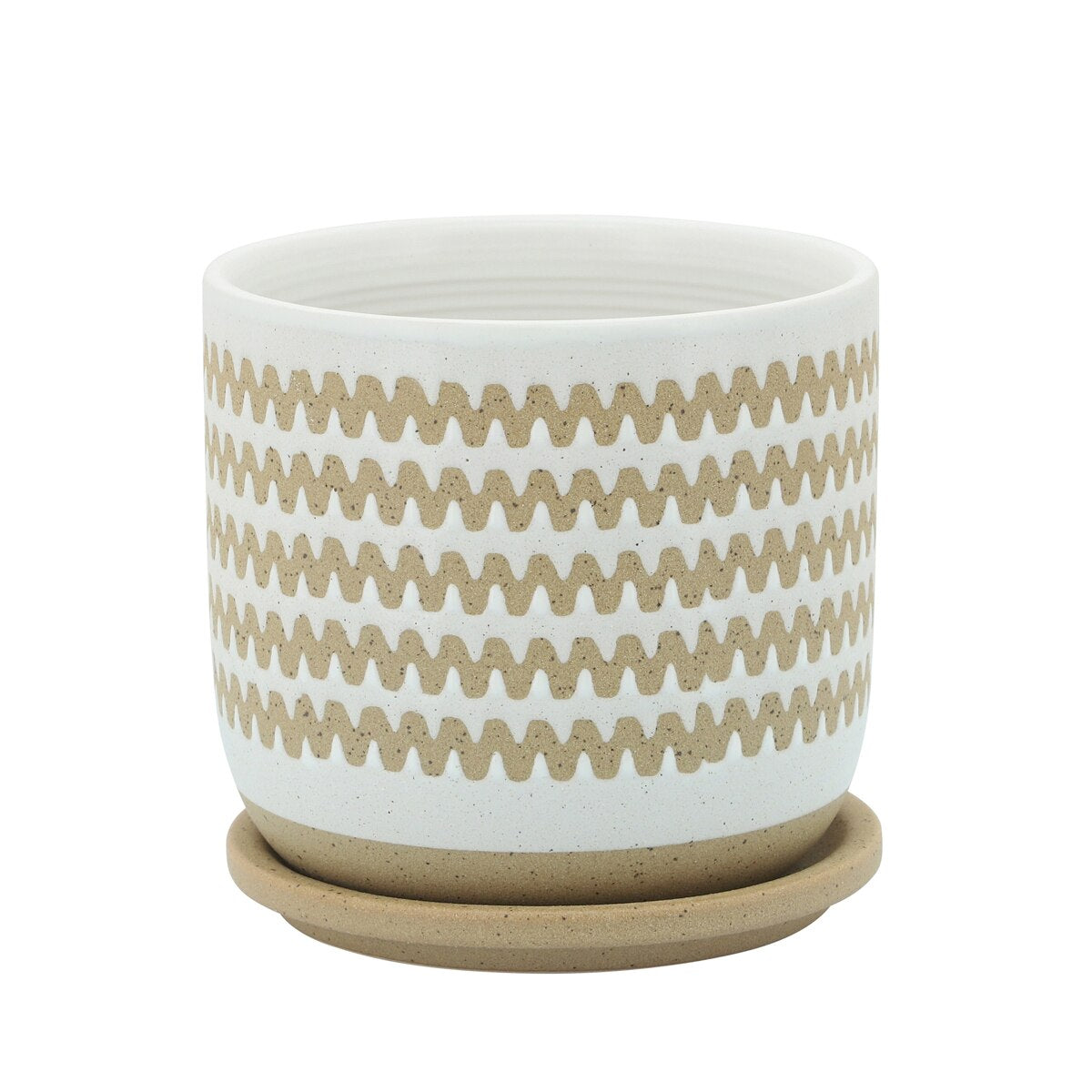 6" Zig-zag Planter W/ Saucer, White