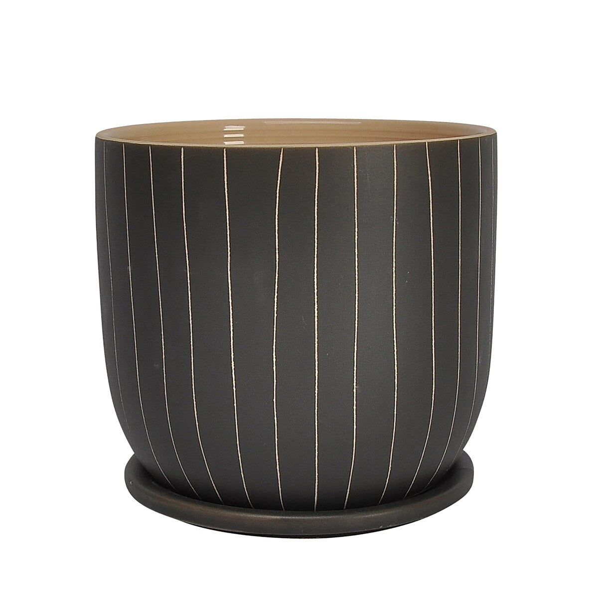 8" Stripes Planter W/ Saucer, Gray