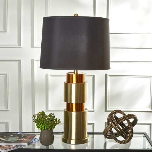 Metal 32" Double Cylinder Tablelamp, Gold