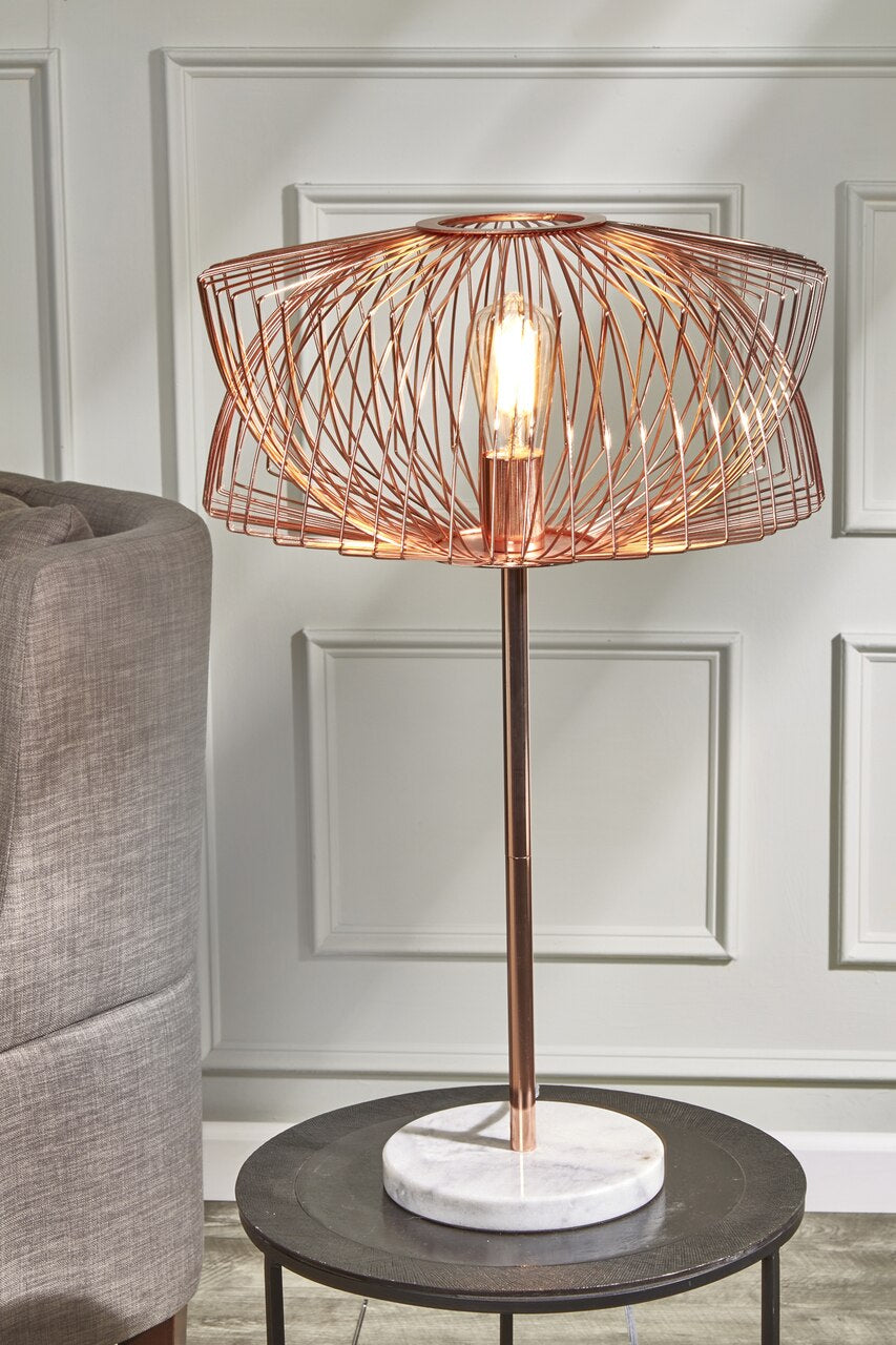 Metal 28" Table Lamp W/cage Shade, Rose Gold
