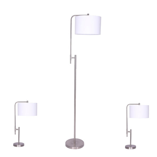 S/3 Metal 24" Table & 57" Floor Lamp, Silver - Kd