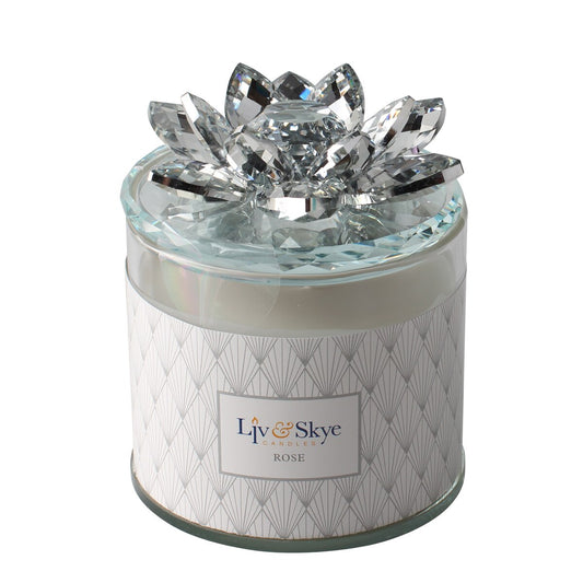 Crystal 5" Soy Candle Lotus Box, Silver 13oz