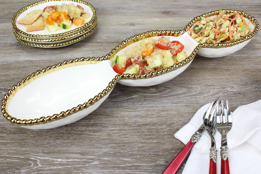 PAMPA BAY 3 SECTION SERVING PIECE IN GOLDEN SALERNO