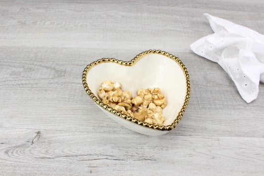 PAMPA BAY HEART BOWL WHITE WITH GOLD TRIM