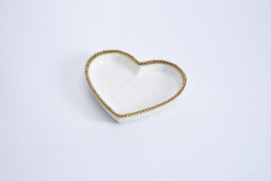 PAMPA BAY HEART DISH WHITE WITH GOLD TRIM