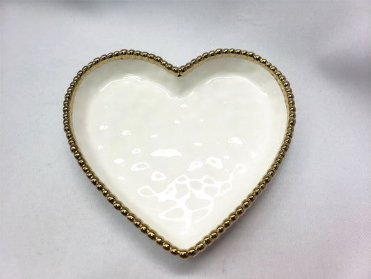 PAMPA BAY HEART DISH WHITE WITH GOLD TRIM