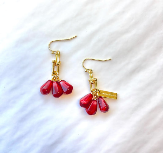 Pomegranate Seeds Earrings in Gold & Red