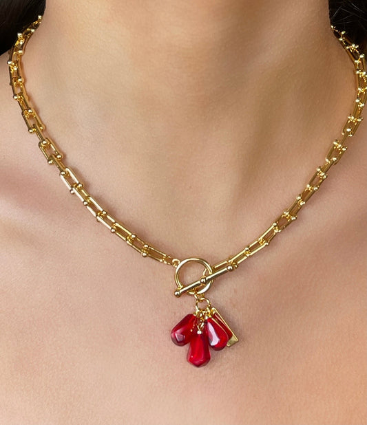 Pomegranate Seeds Necklace in Gold and Red