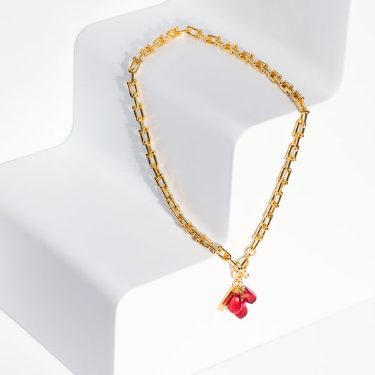 Pomegranate Seeds Necklace in Gold and Red