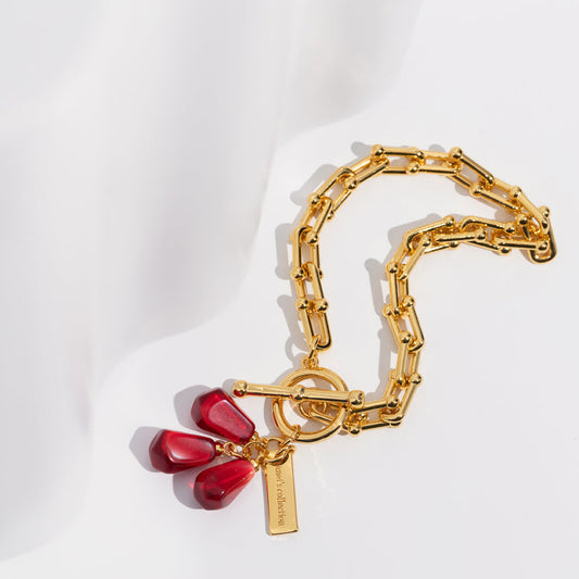 Pomegranate Seeds Bracelet in Gold & Red